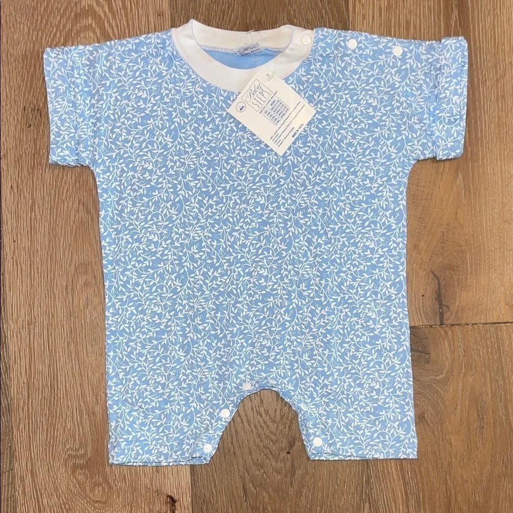 New vintage baby steps 6 month Blue Floral Kids One Piece romper bubble